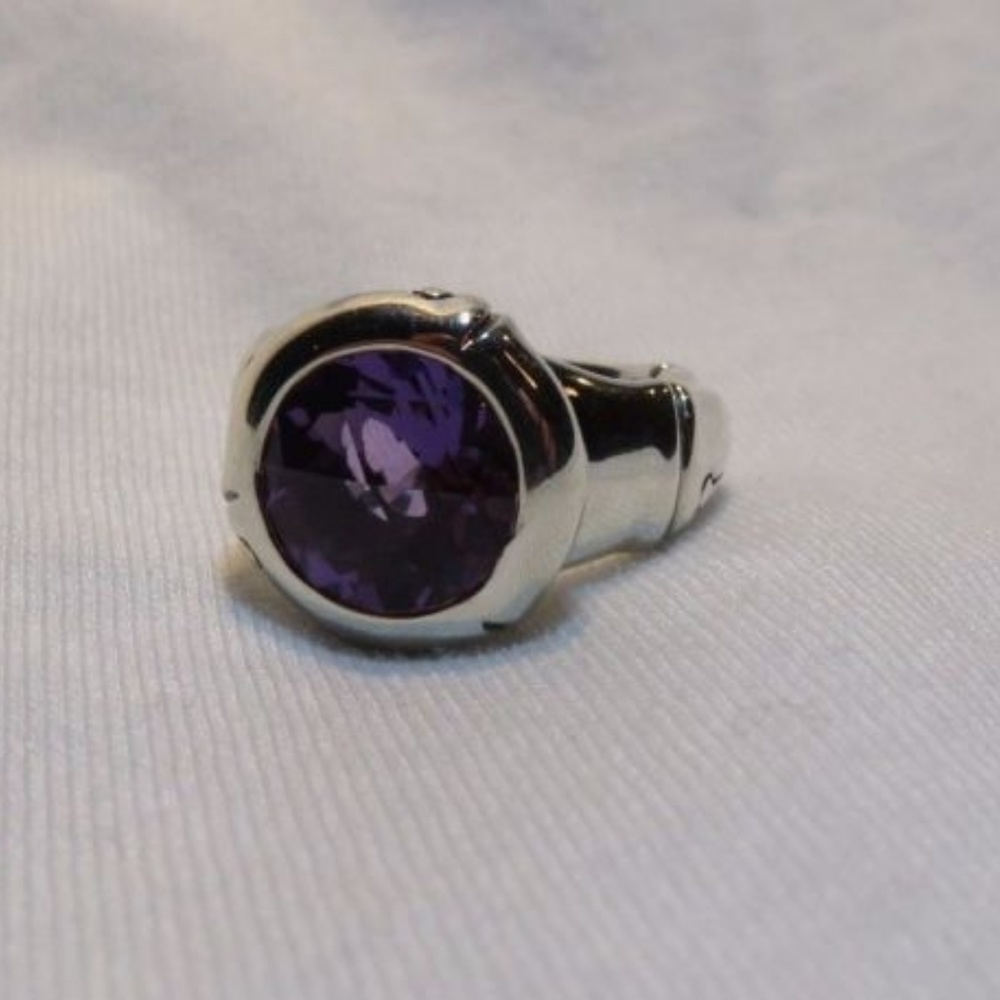 John Hardy Sterling Silver Amethyst Bamboo Ring